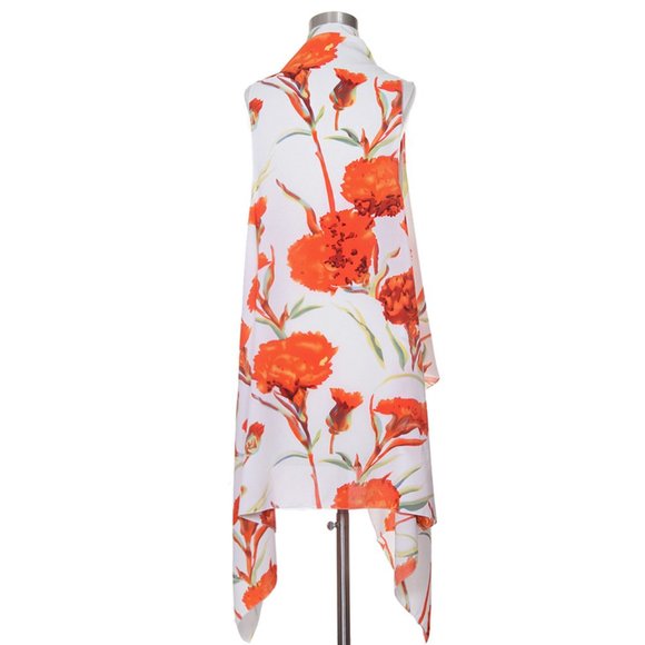 Code22 Elegant Orange BigFlower Pattern Print Vest - Picture 3 of 4
